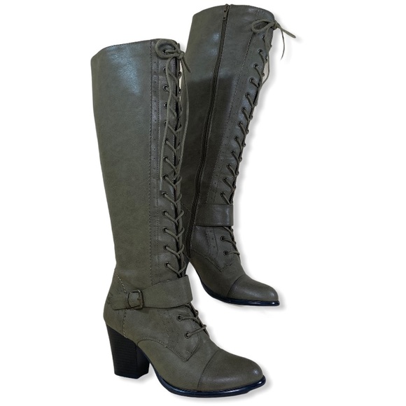 Dirty Laundry Shoes - Dirty Laundry Green Lace-Up Heeled Knee High Boots